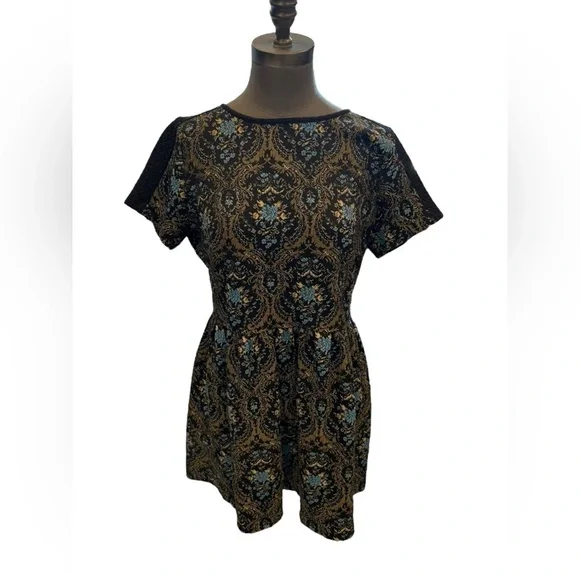 River Island Black Blue Brocade Tapestry A Line Dress US 12 - Picture 1 of 11